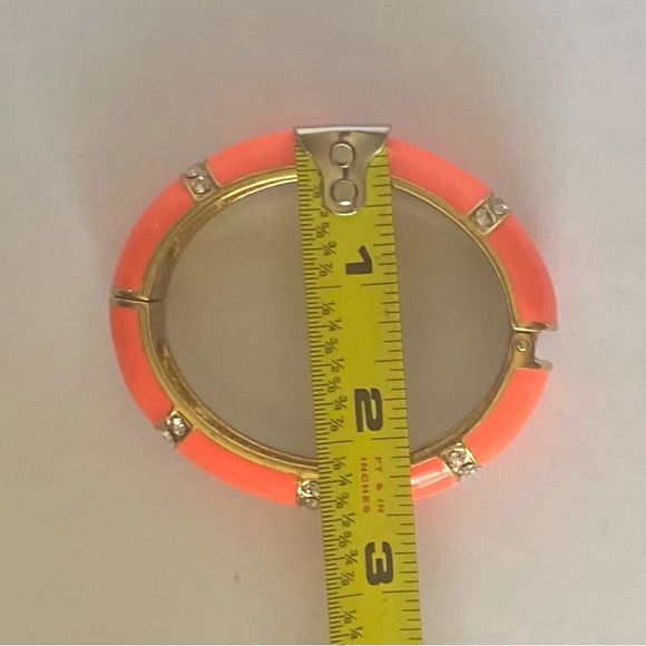 J.CREW ORANGE ENAMEL & RHINESTONE OVAL BANGLE HINGED BRACELET - Picture 6 of 13